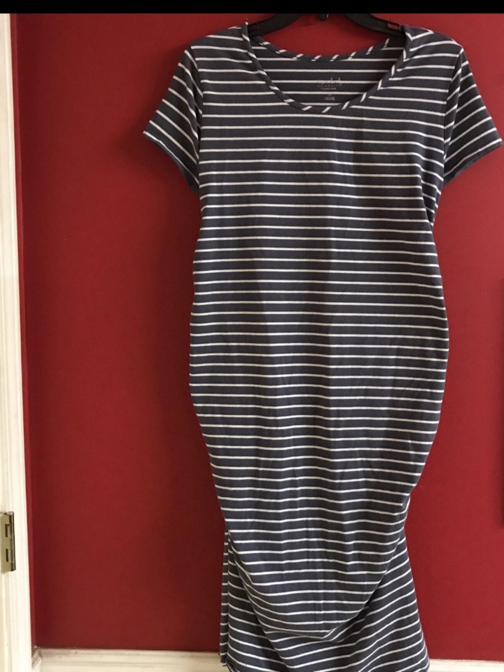 Isabel Maternity Dress XL VGUC Gray Striped Midi
